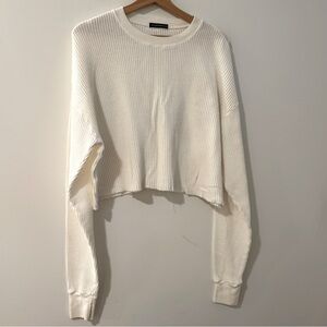 Brandy Melville White waffle cropped sweater